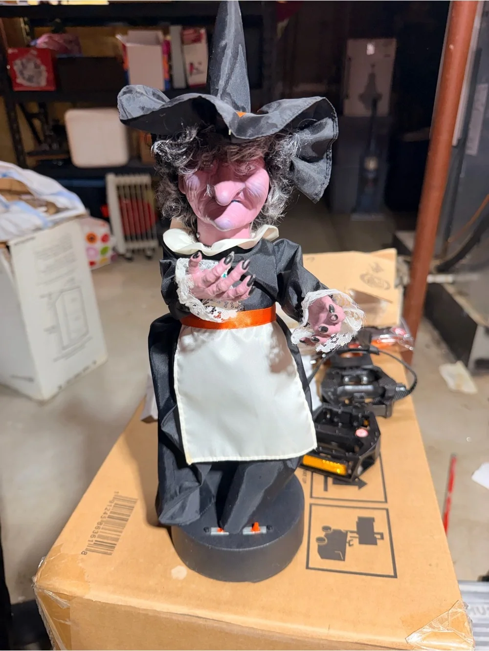 Vintage 1990s Animated Halloween Witch Motion Light Up Sound Battery Operated